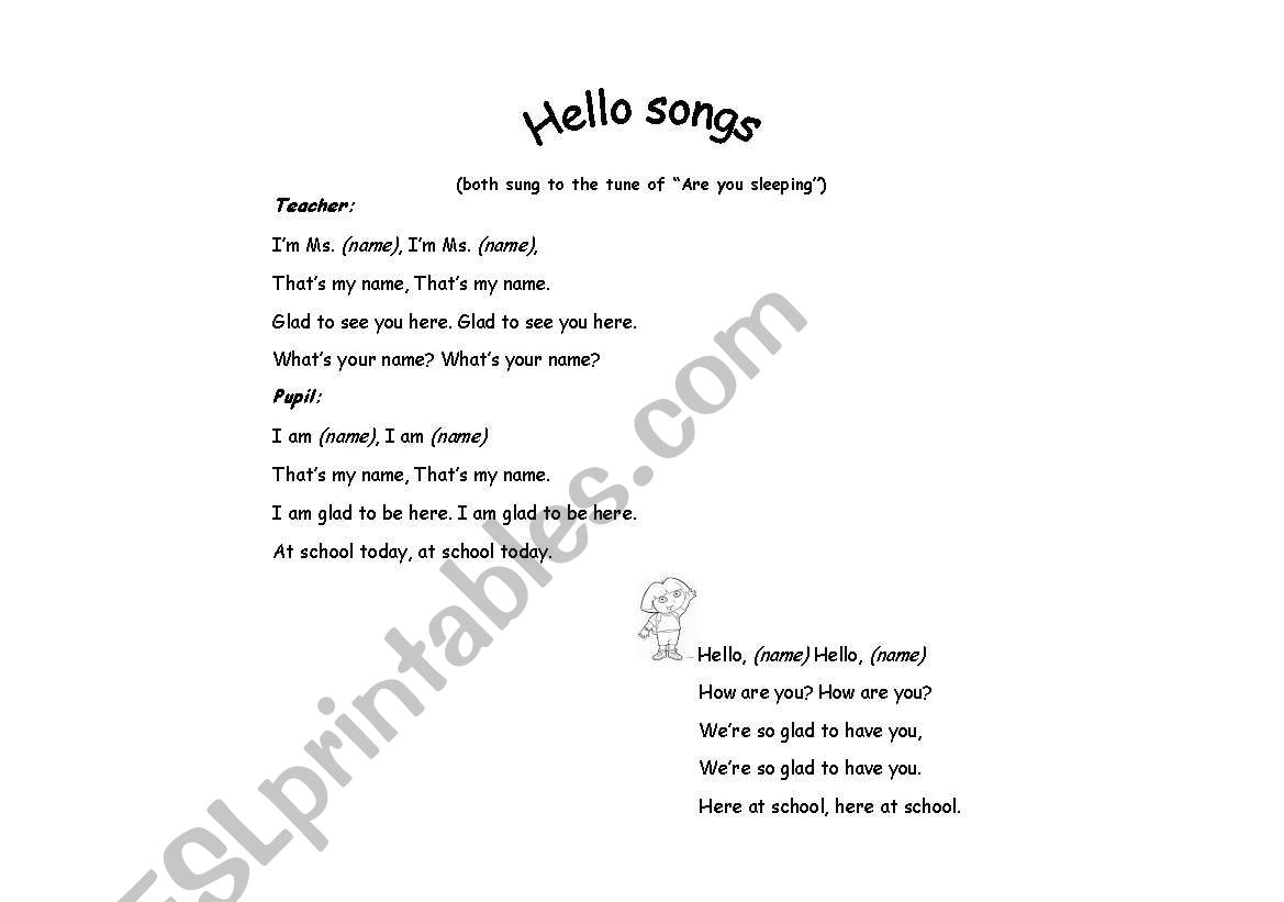 Hello songs worksheet