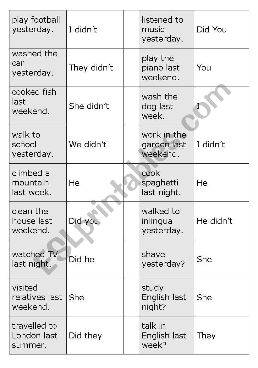 Regular Past Tense Dominoes worksheet