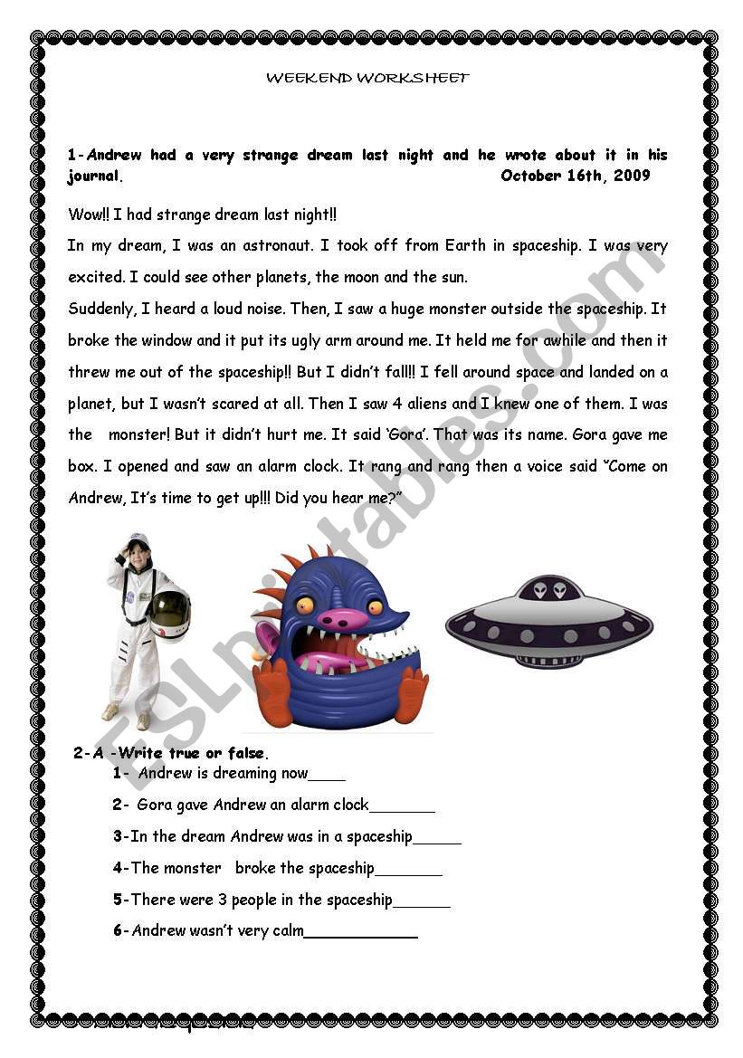 Andrews story Four pages worksheet