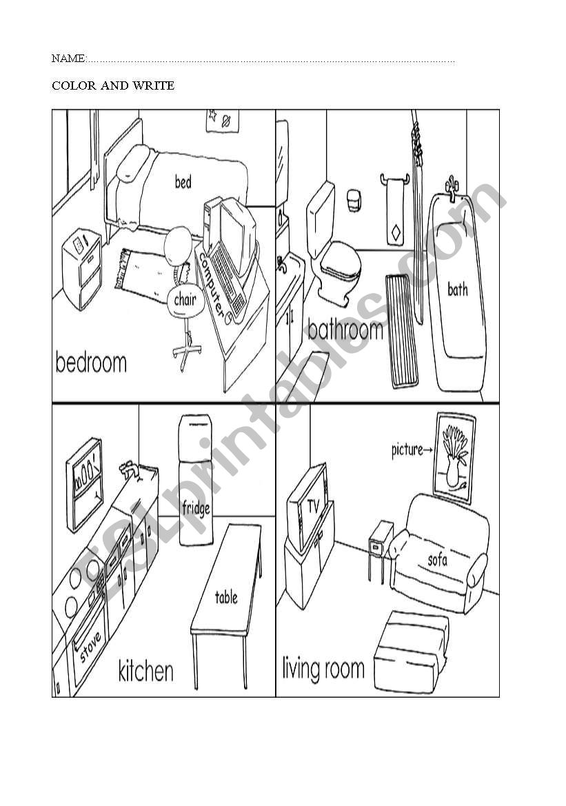 Rooms of the house worksheet