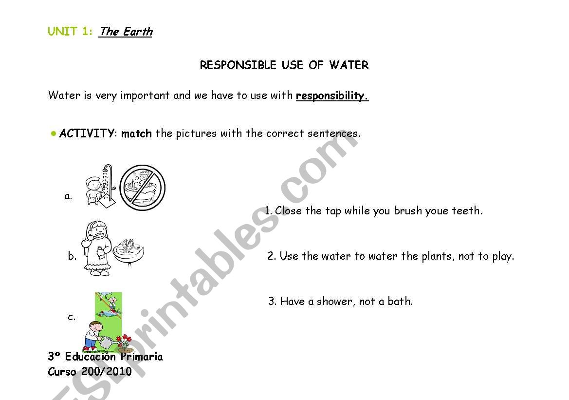 responsible use of water worksheet