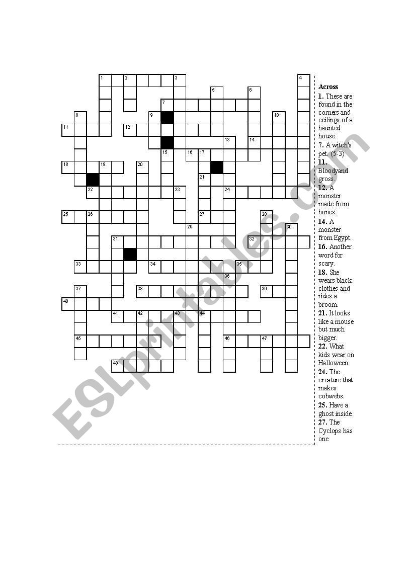 halloween crossword worksheet