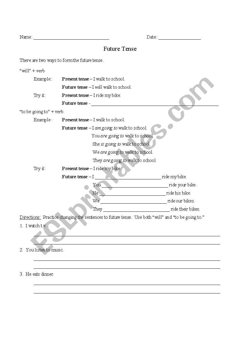 Future Tense Practice worksheet