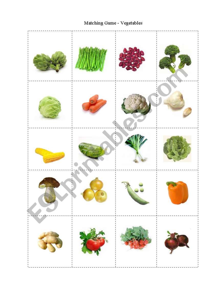 Matching Game - Vegetables worksheet