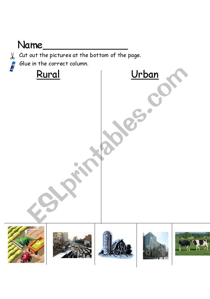 Urban vs Rural worksheet