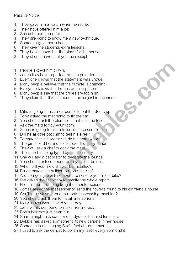 Passive Voice worksheet