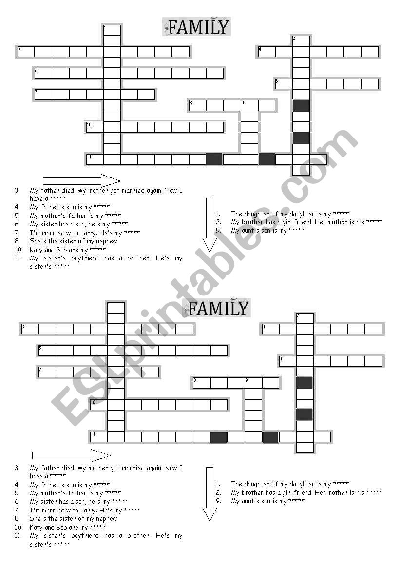Family crossword worksheet