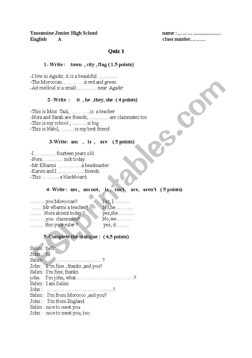 quiz worksheet