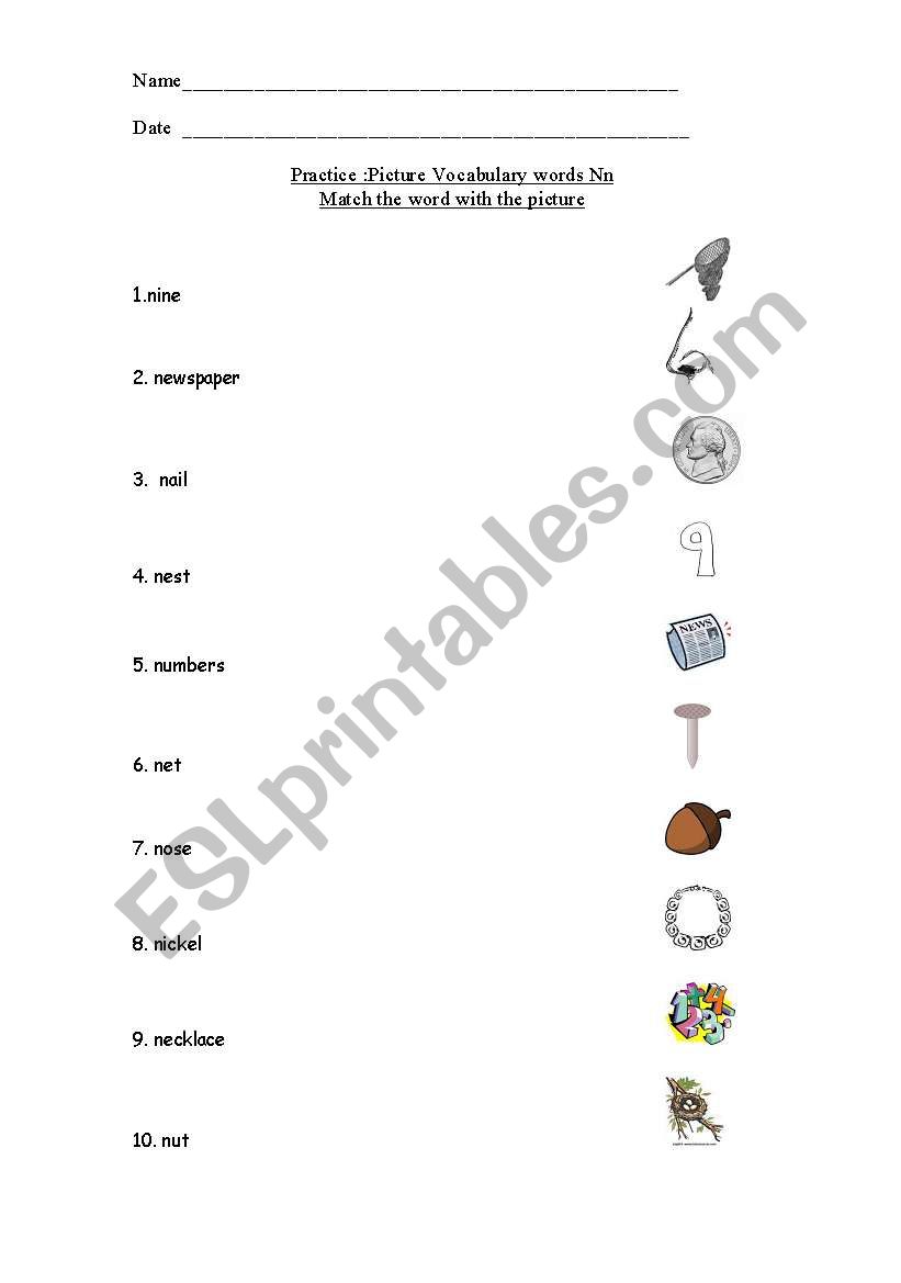 Vocabulary with the initial sound Nn