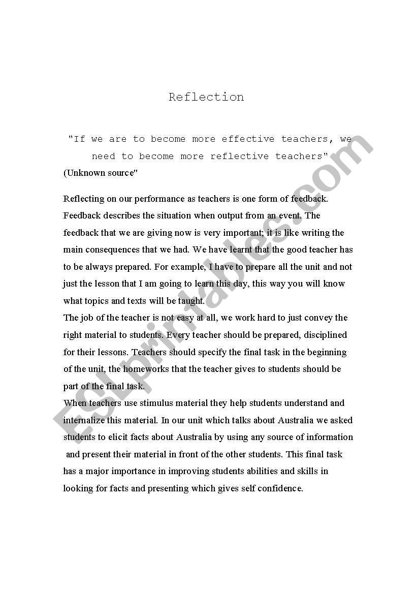 effective reflection worksheet