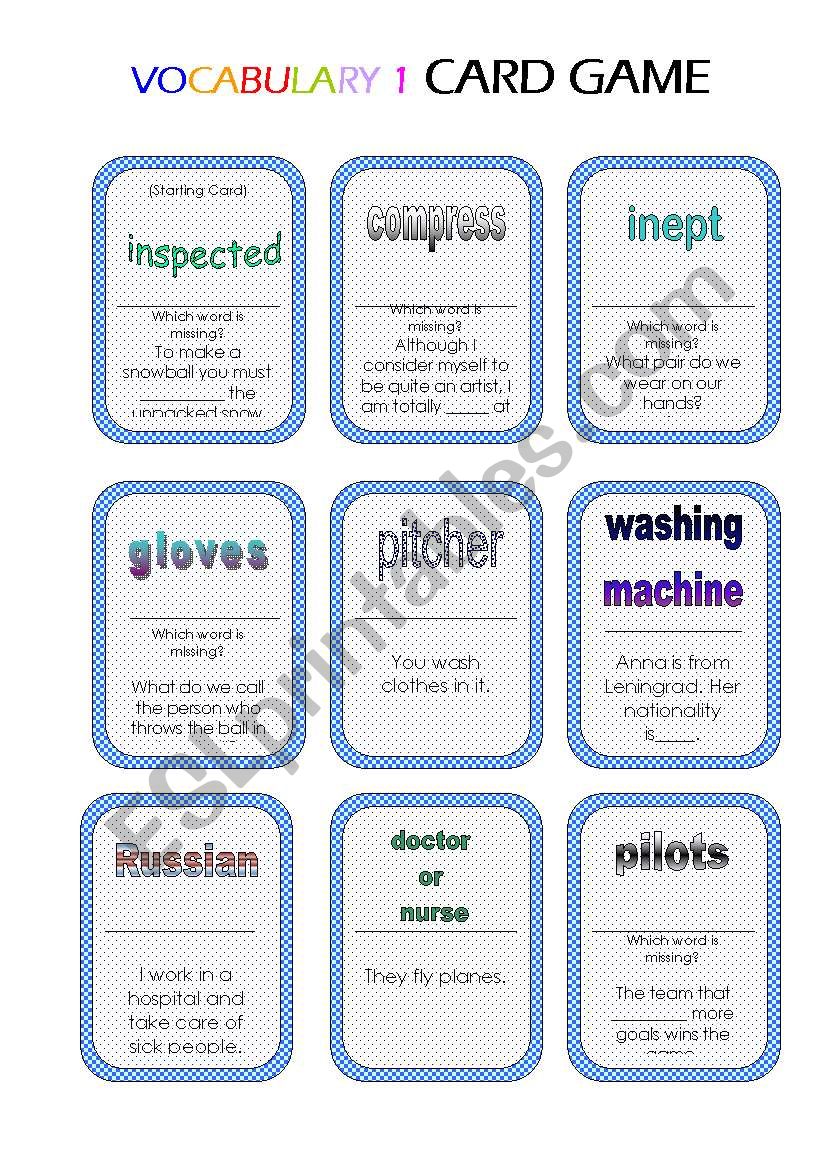 Vocabulary Card Game (3 pages/24 cards) Instructions included!