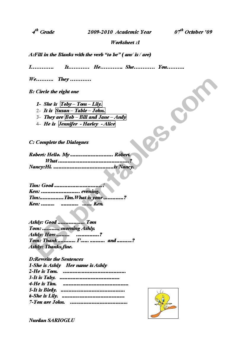 Personal Pronouns & To Be worksheet