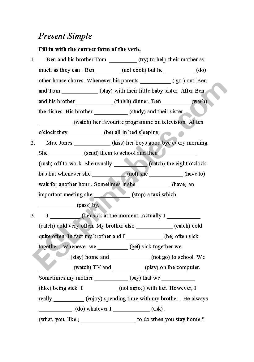 present simple worksheet