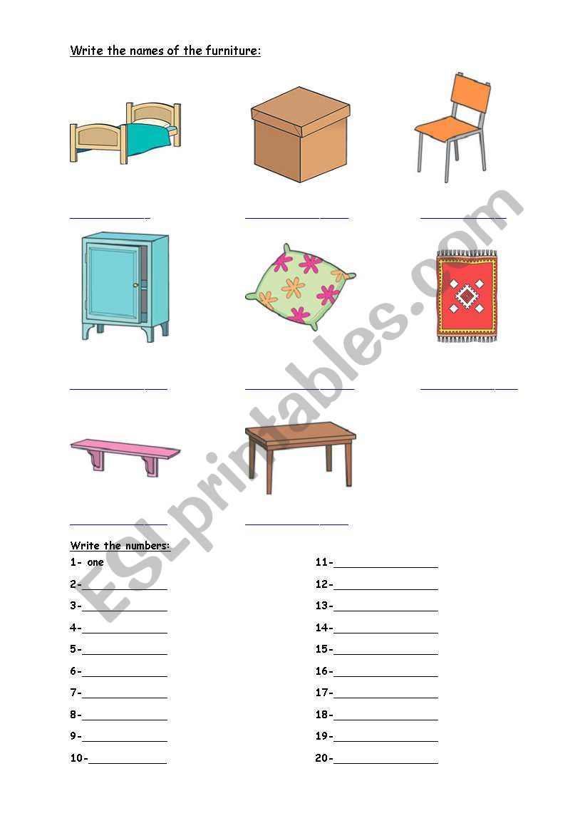 furnitures worksheet