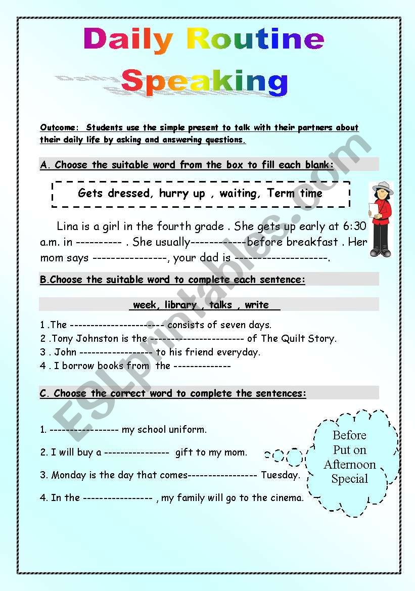 daily routine speaking worksheet