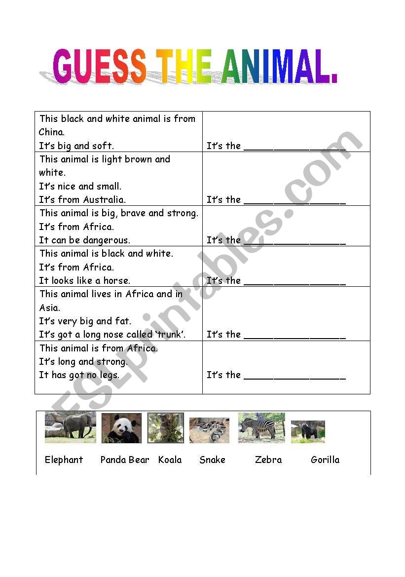 Guess the animal worksheet