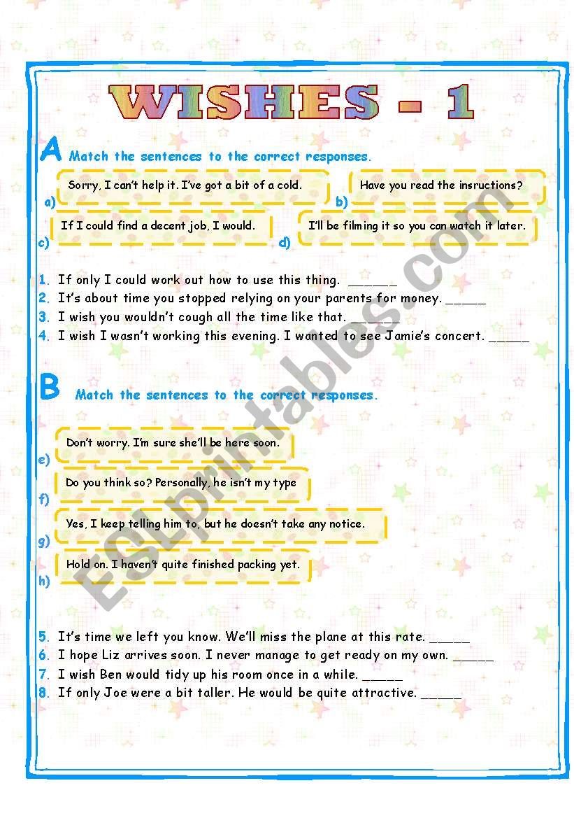 WISH CLAUSES - 1/2 worksheet