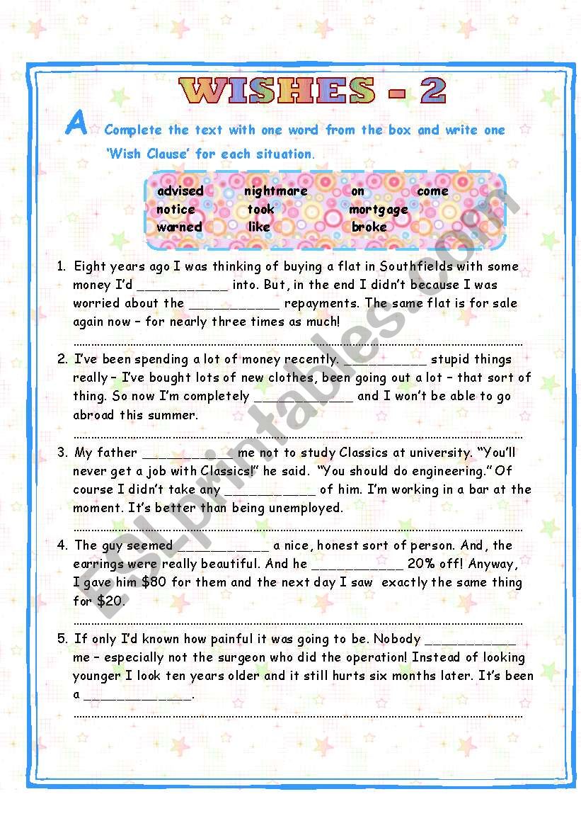 WISH CLAUSES - 2/2 worksheet