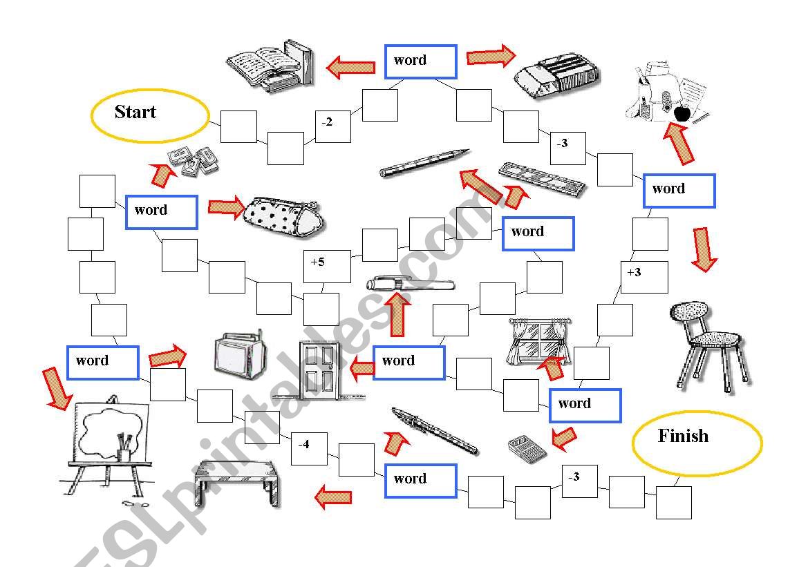 School things - Board game worksheet