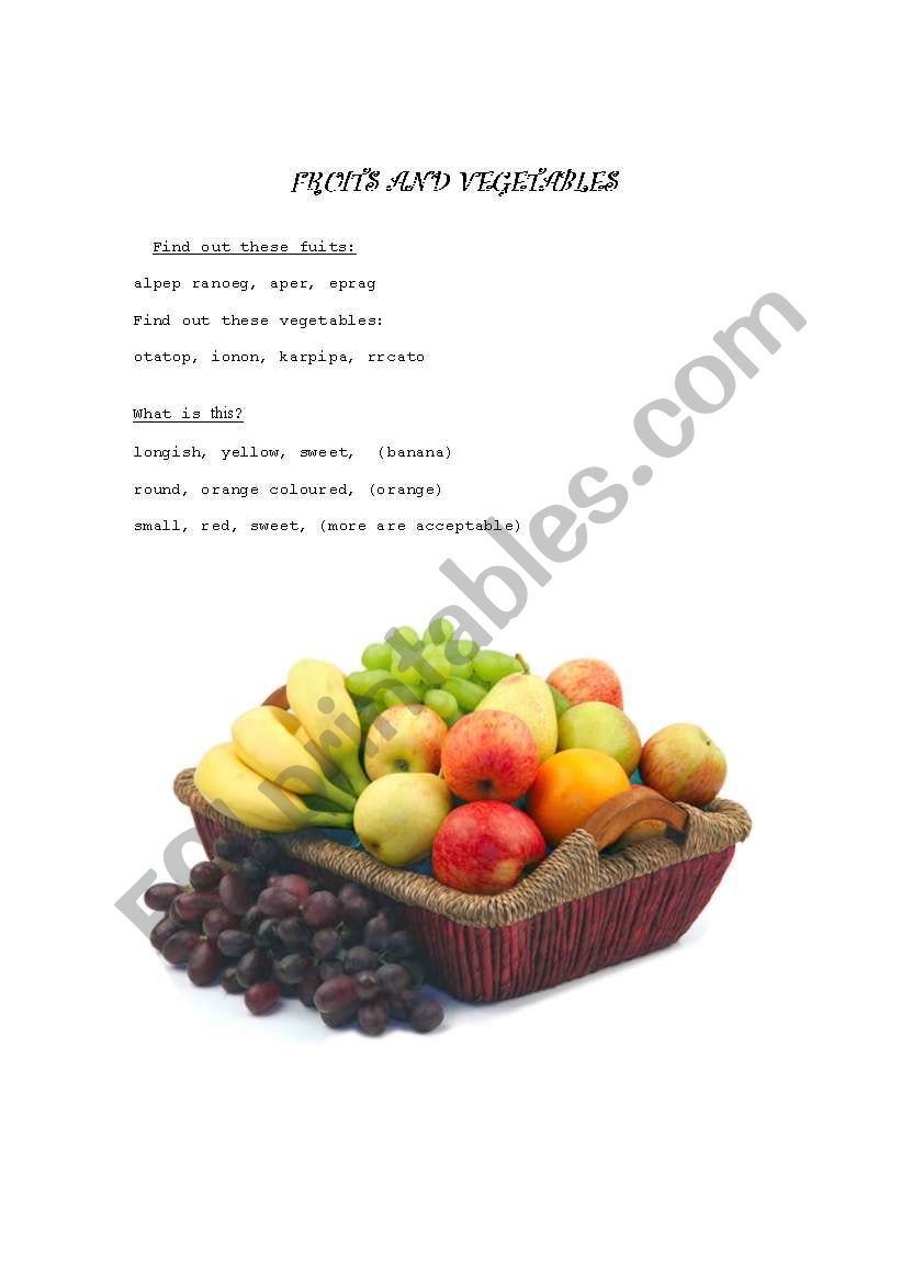 fruits and vegetables worksheet