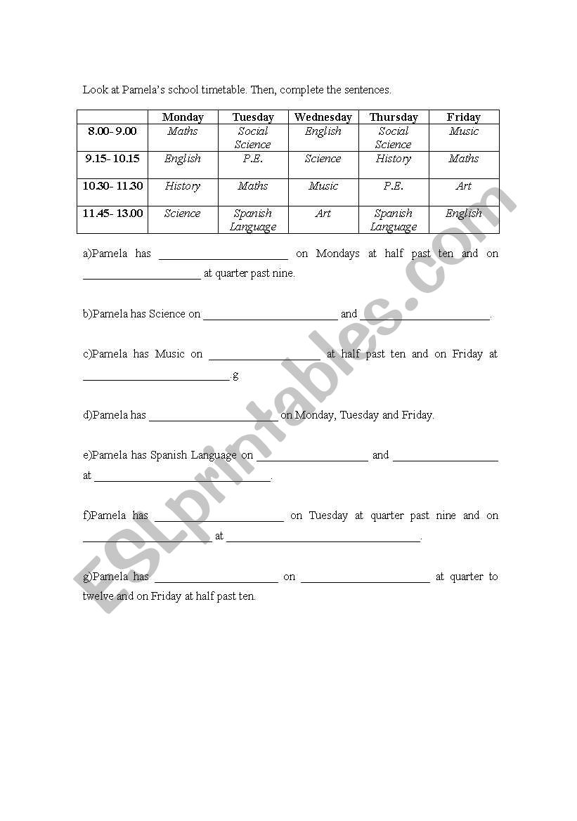 Schools Subjects  worksheet
