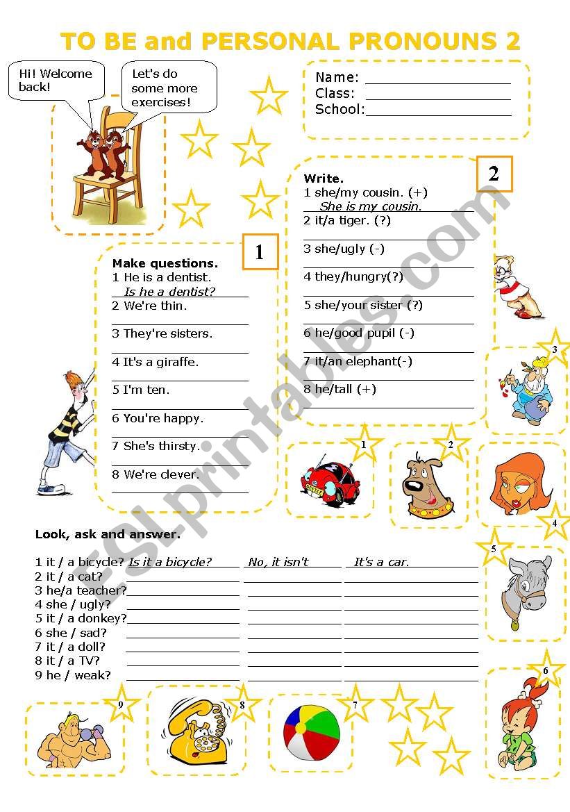 TO BE and PERSONAL PRONOUNS 2 worksheet