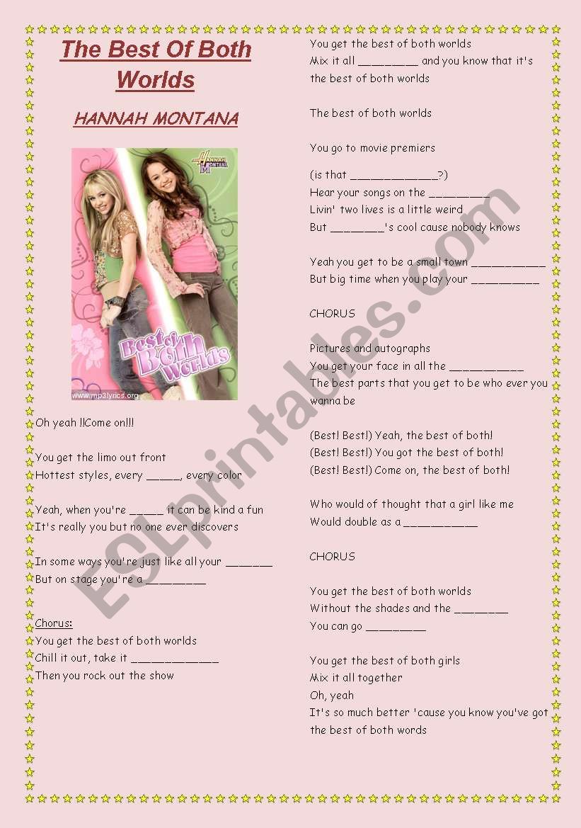 HANNAH MONTANA SONG worksheet