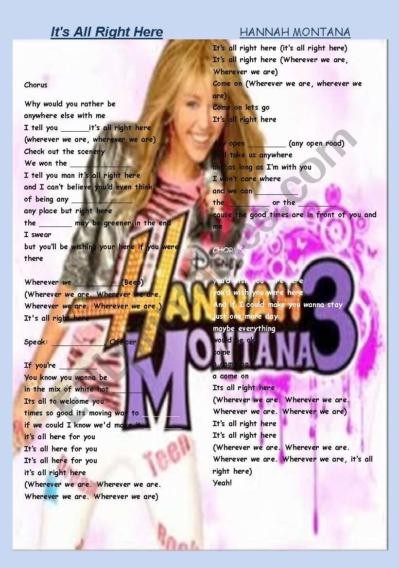 HANNAH MONTANA SONG2 worksheet