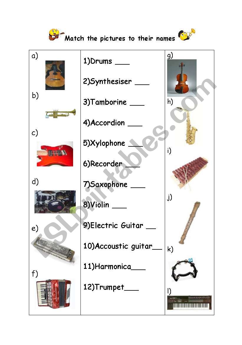 Matching Instruments worksheet