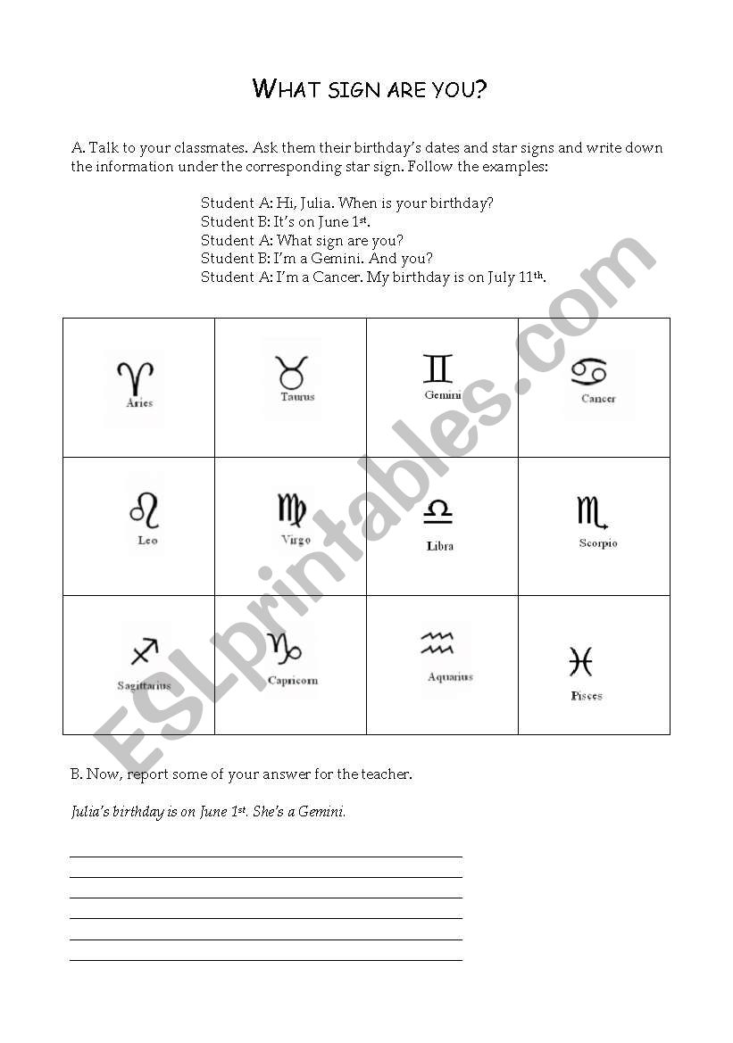 What sign are you worksheet