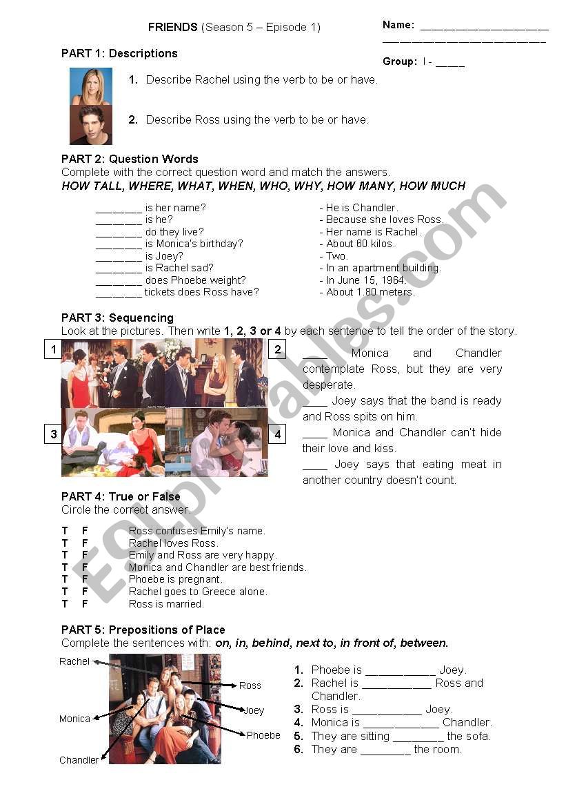 FRIENDS WORKSHEET (5-1) worksheet