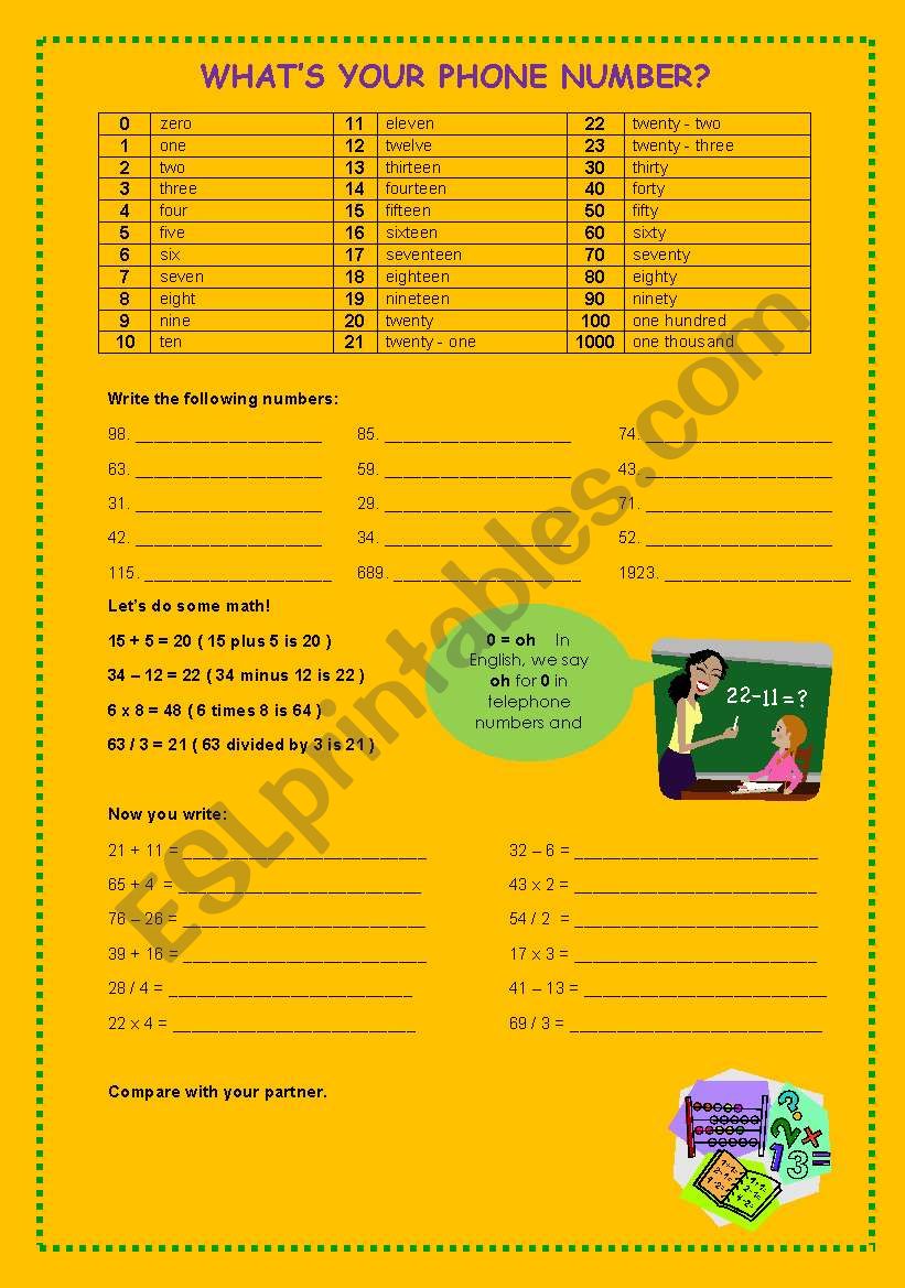 MATH WITH NUMBERS worksheet