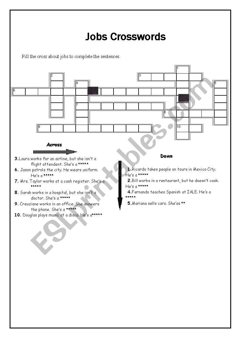 Jobs Crossword worksheet