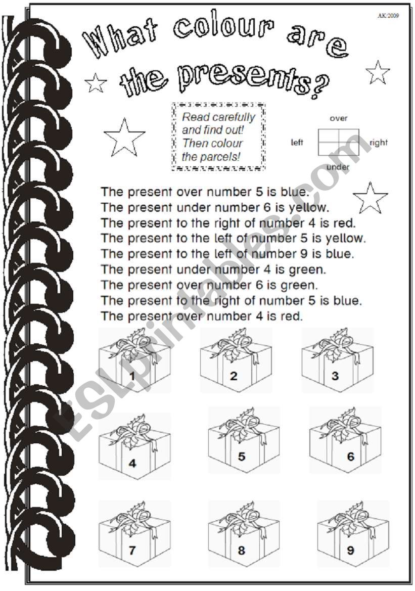 What colour are the presents? worksheet