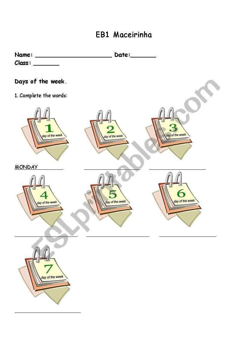 Days of the week worksheet