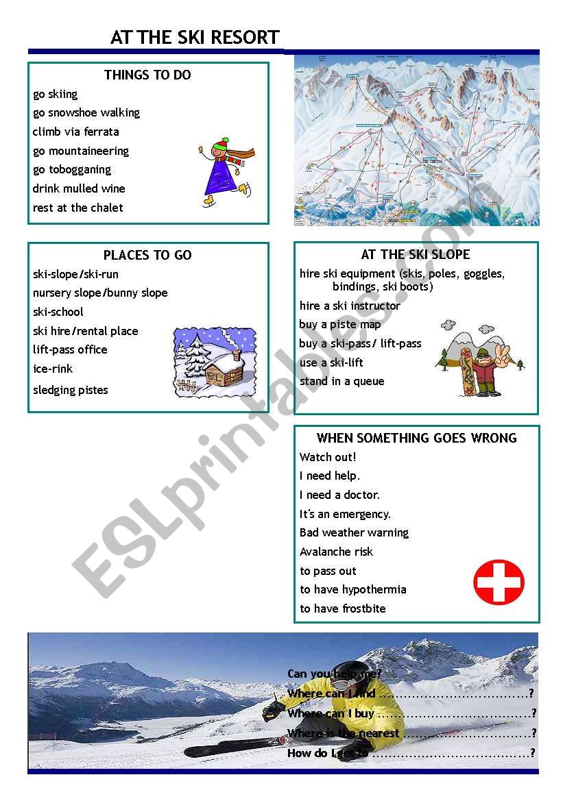 At the ski resort worksheet