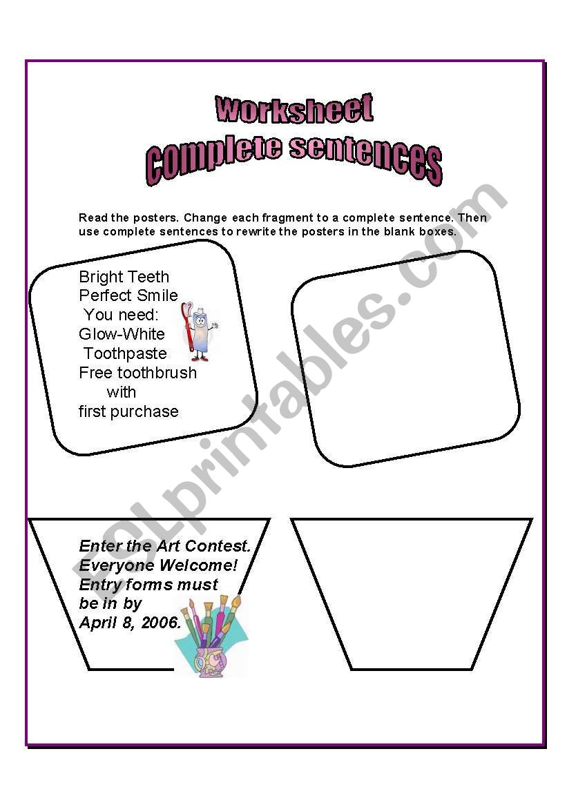 complete sentences worksheet