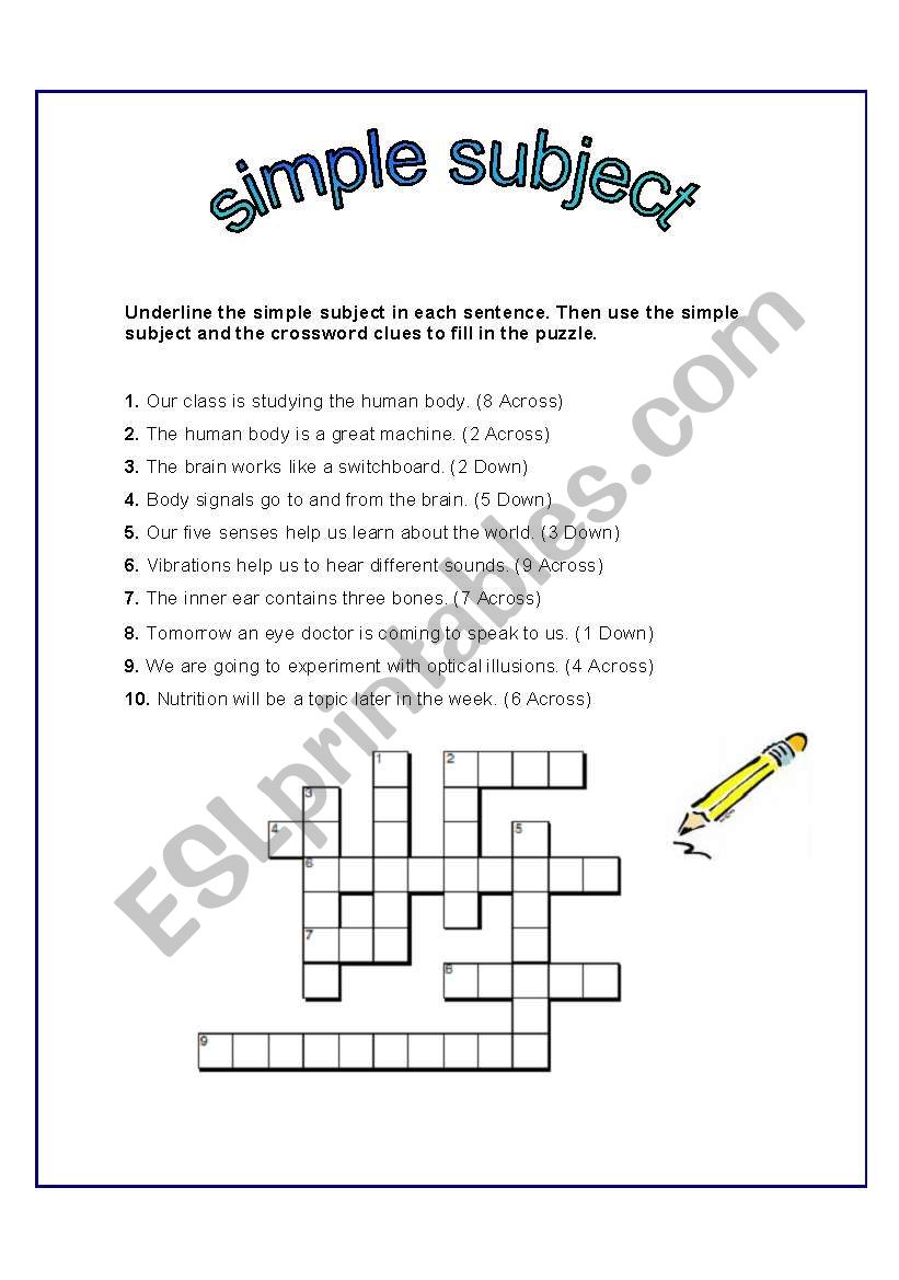 simple subject worksheet