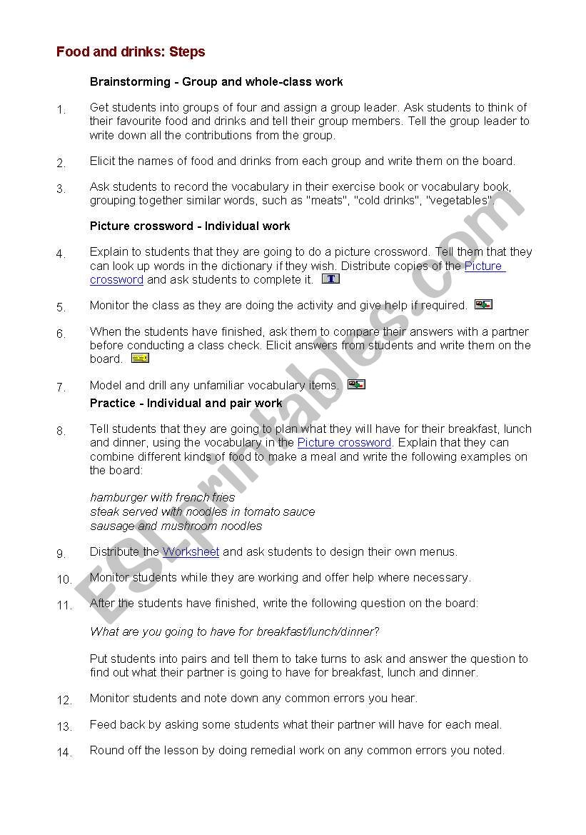 Food and drinks worksheet