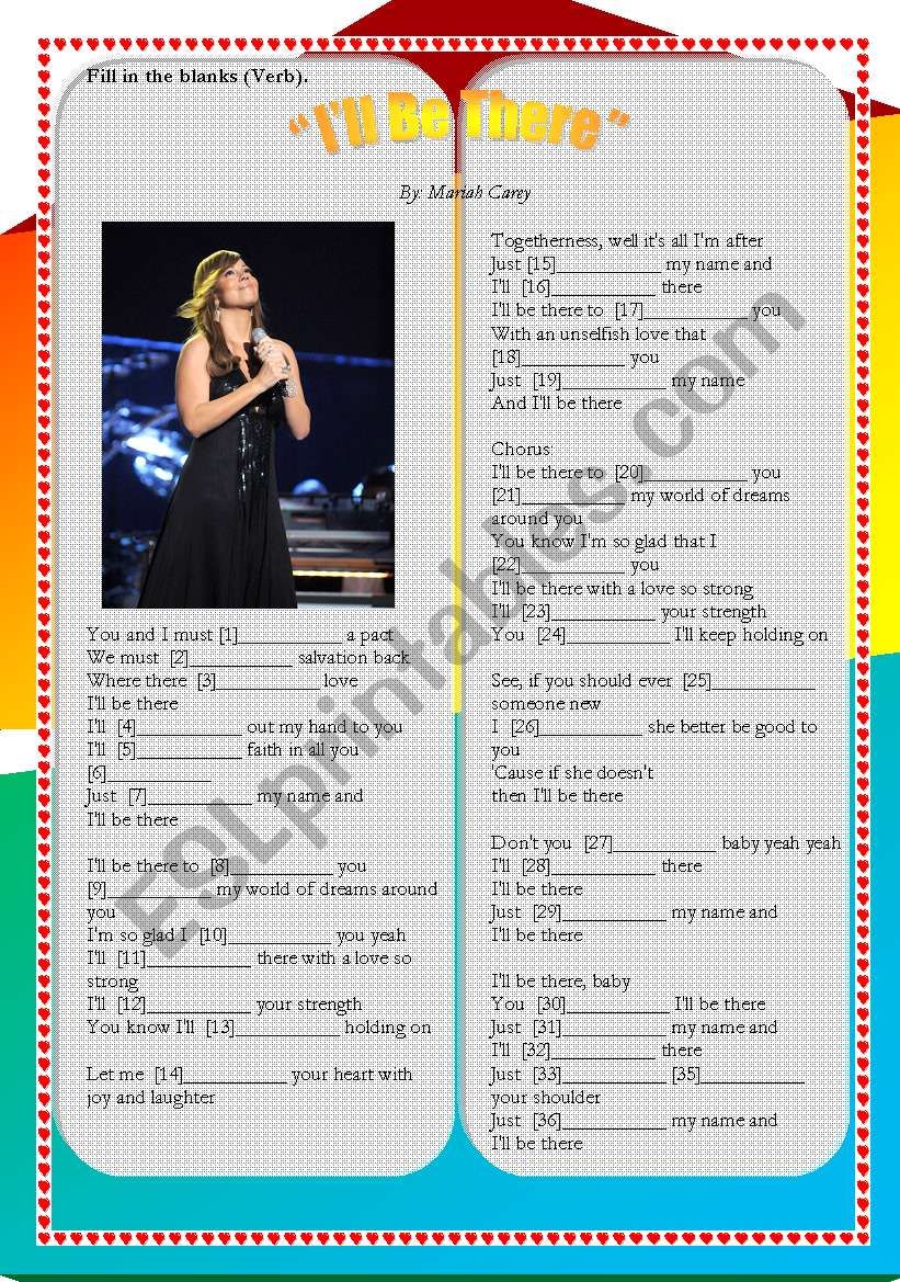 Ill be there song worksheet