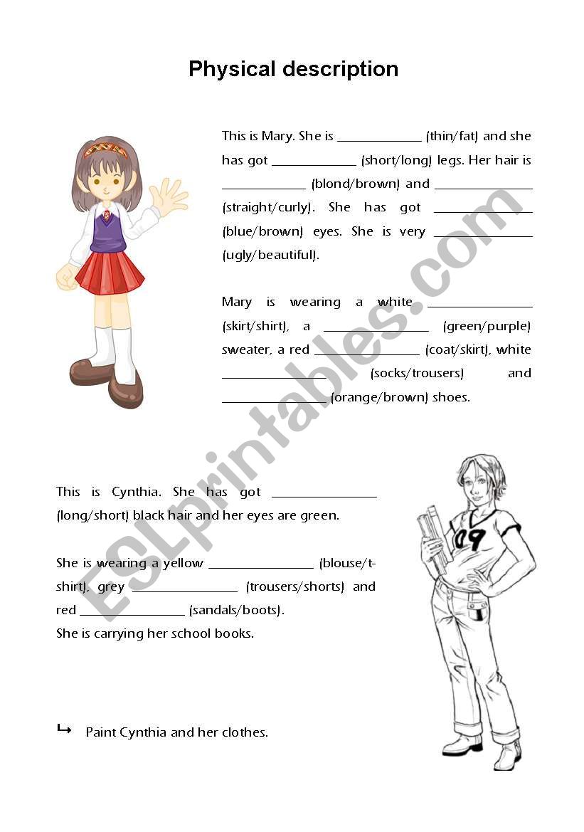 Physical description worksheet