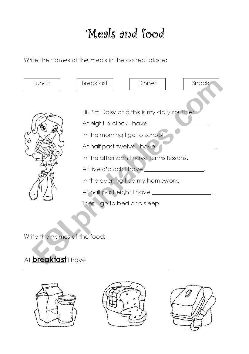 Meals and food worksheet