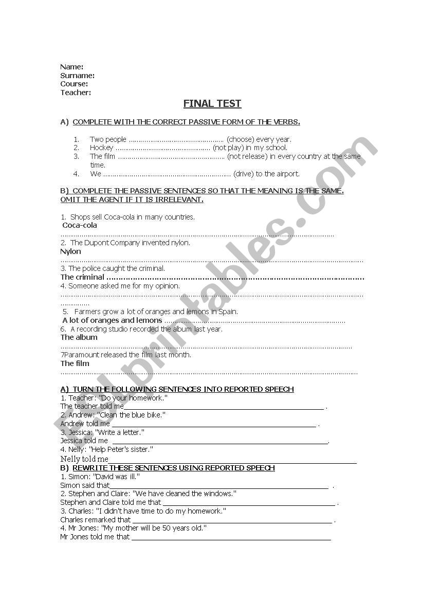 EXAM TOP TEENS worksheet