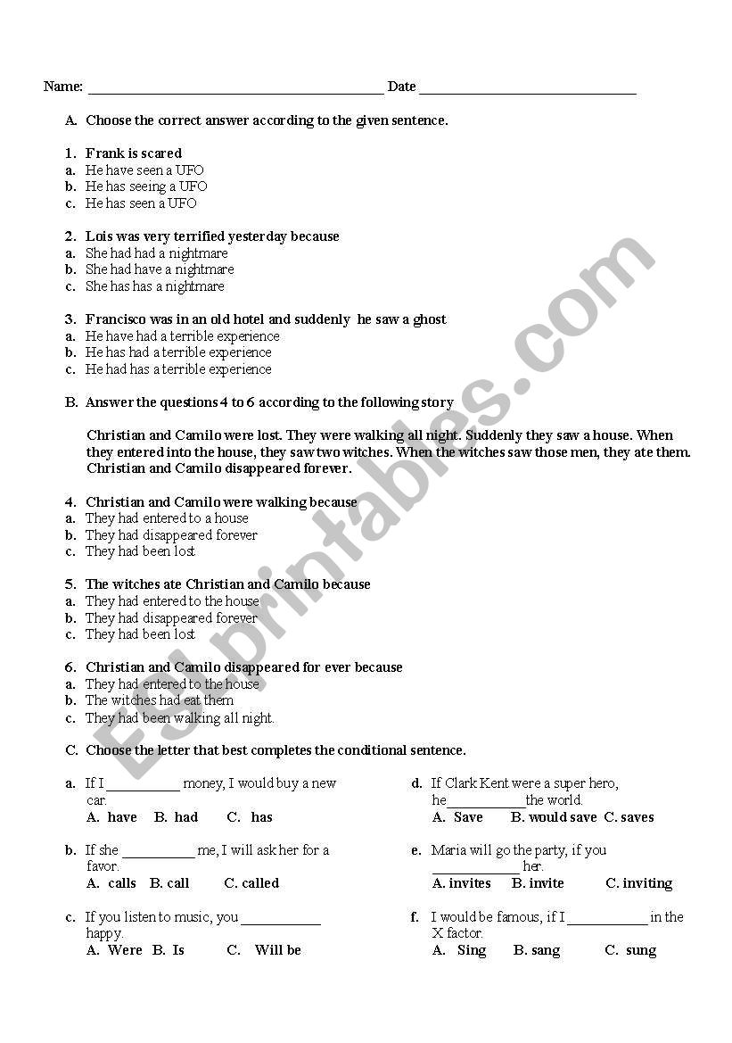 present perfect simple and conditionals multiple choice