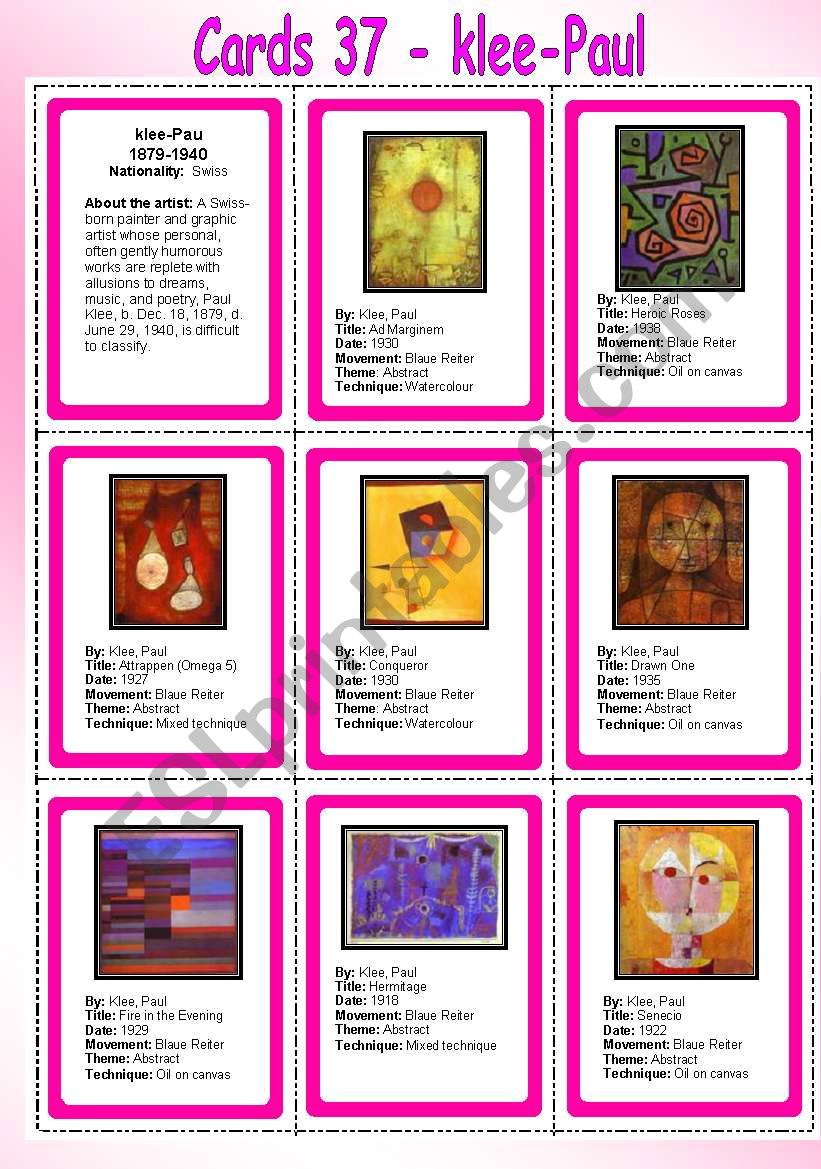 Cards 37 - klee Paul worksheet