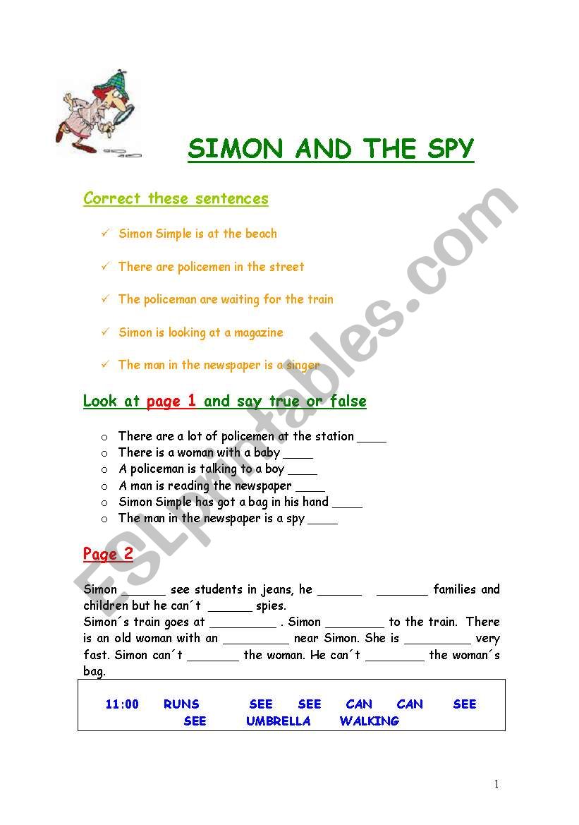 SIMON AND THE SPY worksheet