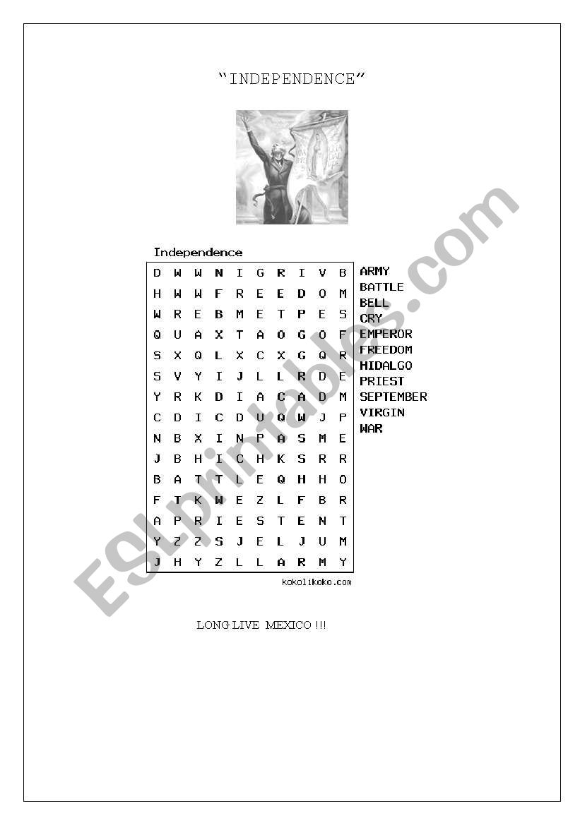mexican independence word search