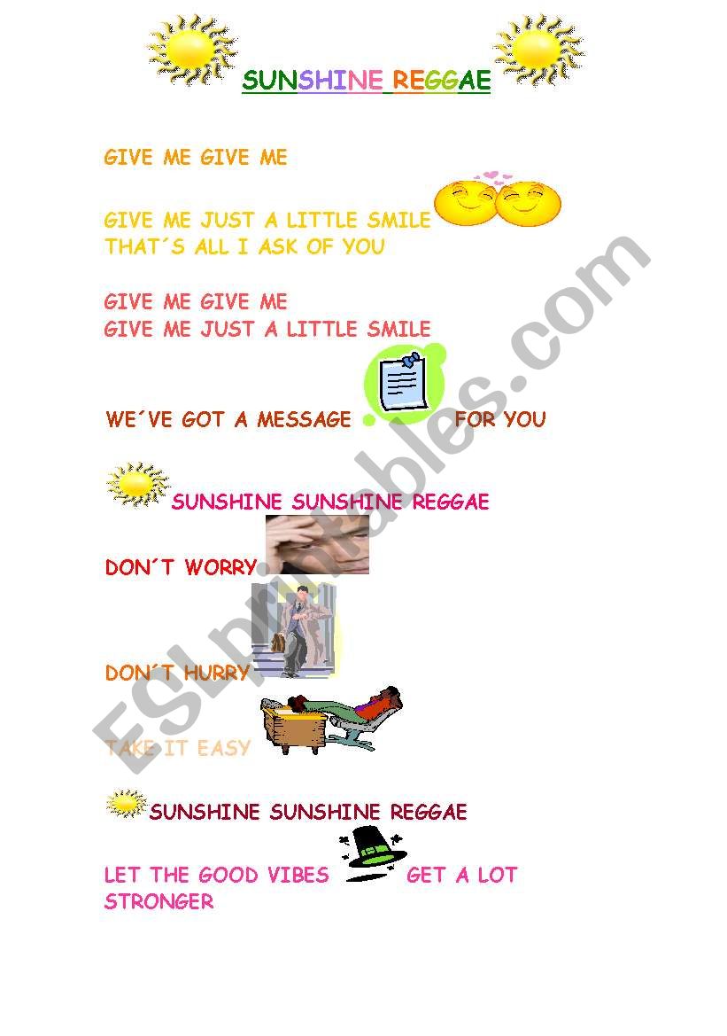 SUNSHINE REGGAE worksheet