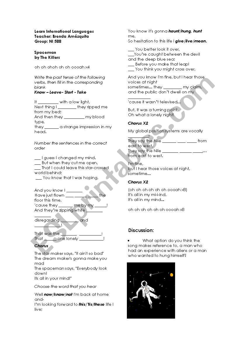 Spaceman worksheet