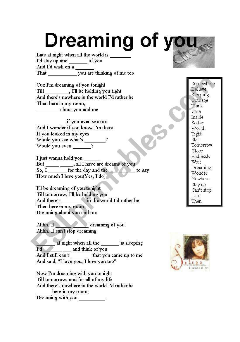 Dreaming of you worksheet